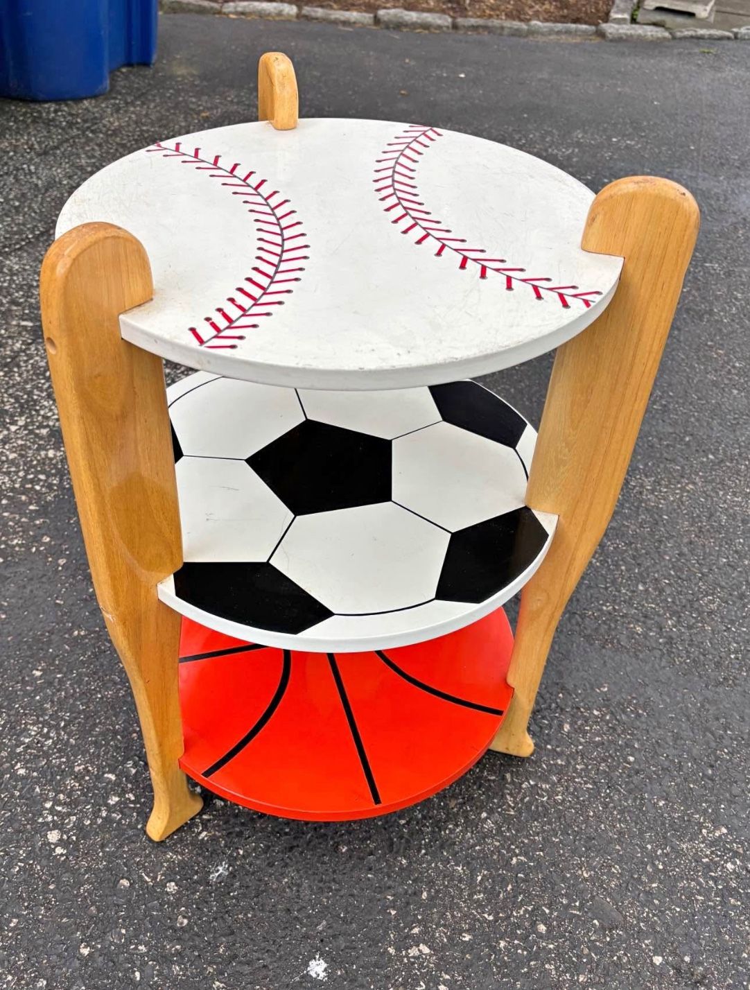 Sports Themed Side Table 3 tier top maybe need paint otherwise good