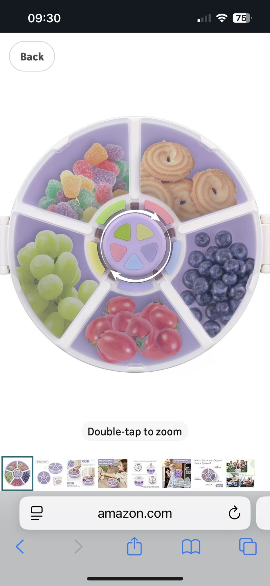 Kids Reusable Rotating Snack Container with 5 Separate Compartments, Color Matching Opening Lid, BPA/PVC-Free, Dishwasher Safe, Perfect for Travel, Sc