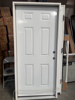 White 6-Panel Steel Exterior Door with Frame (36x80)