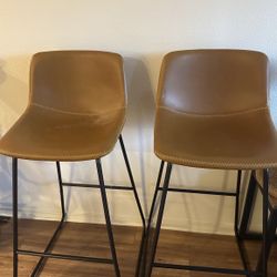 2 Brown Leather Counter Height Stools
