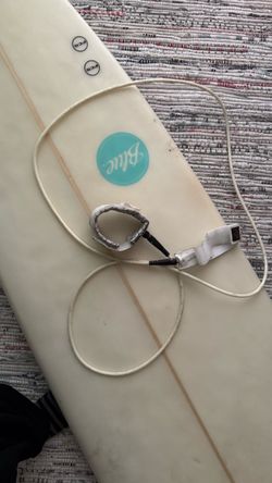 White Longboard with Leash and Fins