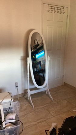 White Oval Cheval Floor Mirror