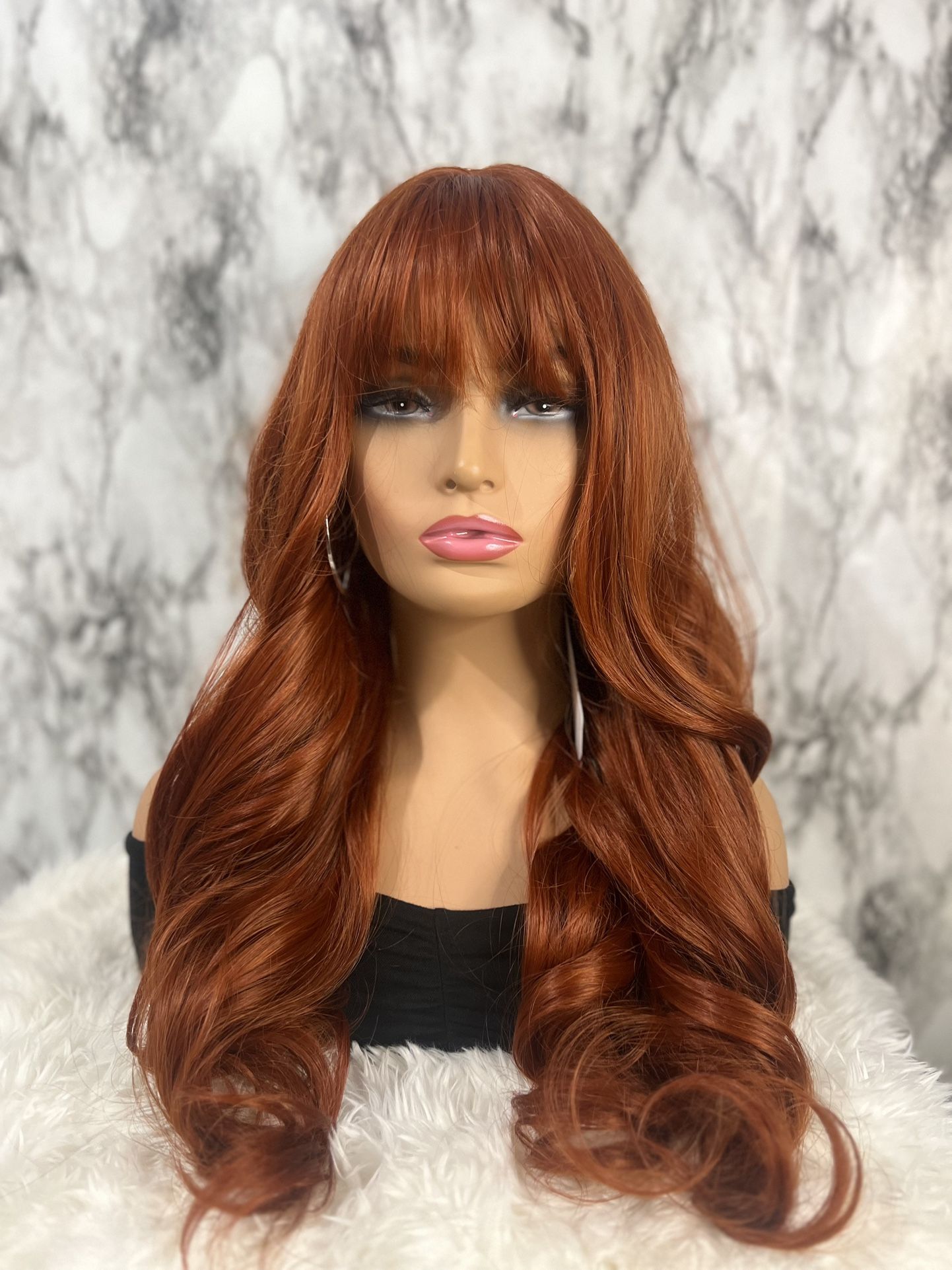 Long Wavy Red wig with Bangs