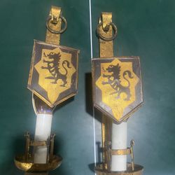 Pair of Antique Wrought Iron Scottish Renaissance Light Fixtures