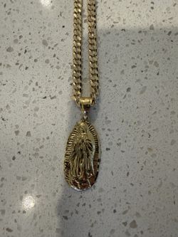 14K Gold Plated Chain w/ Guadalupe Pendant – 30”