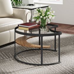 Glass Top Coffee Table with Wood Shelf