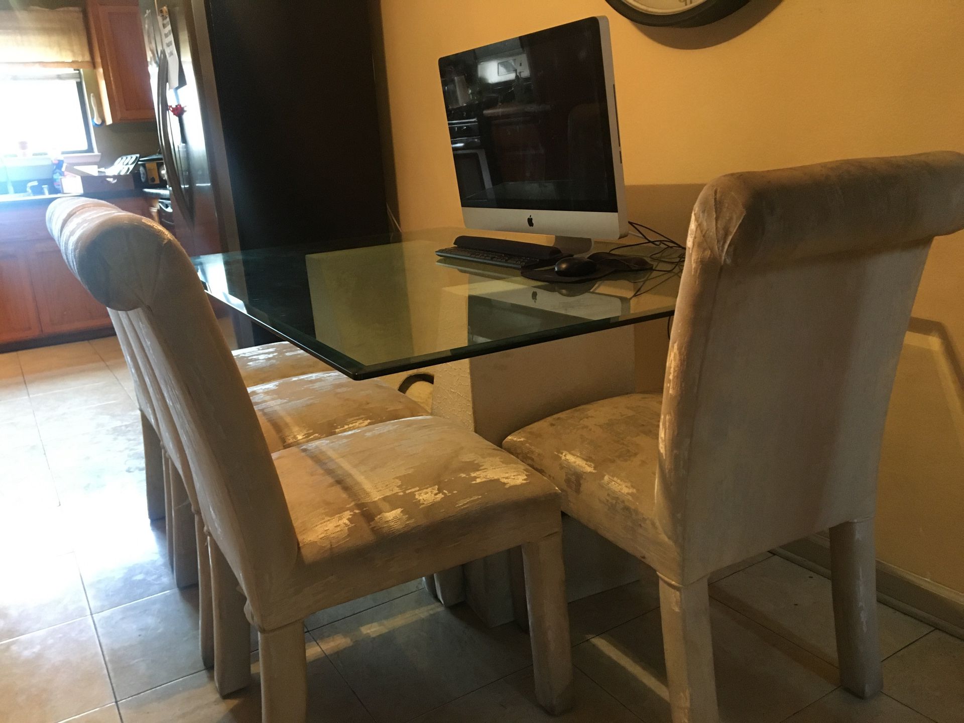 Rectangle glass kitchen table set