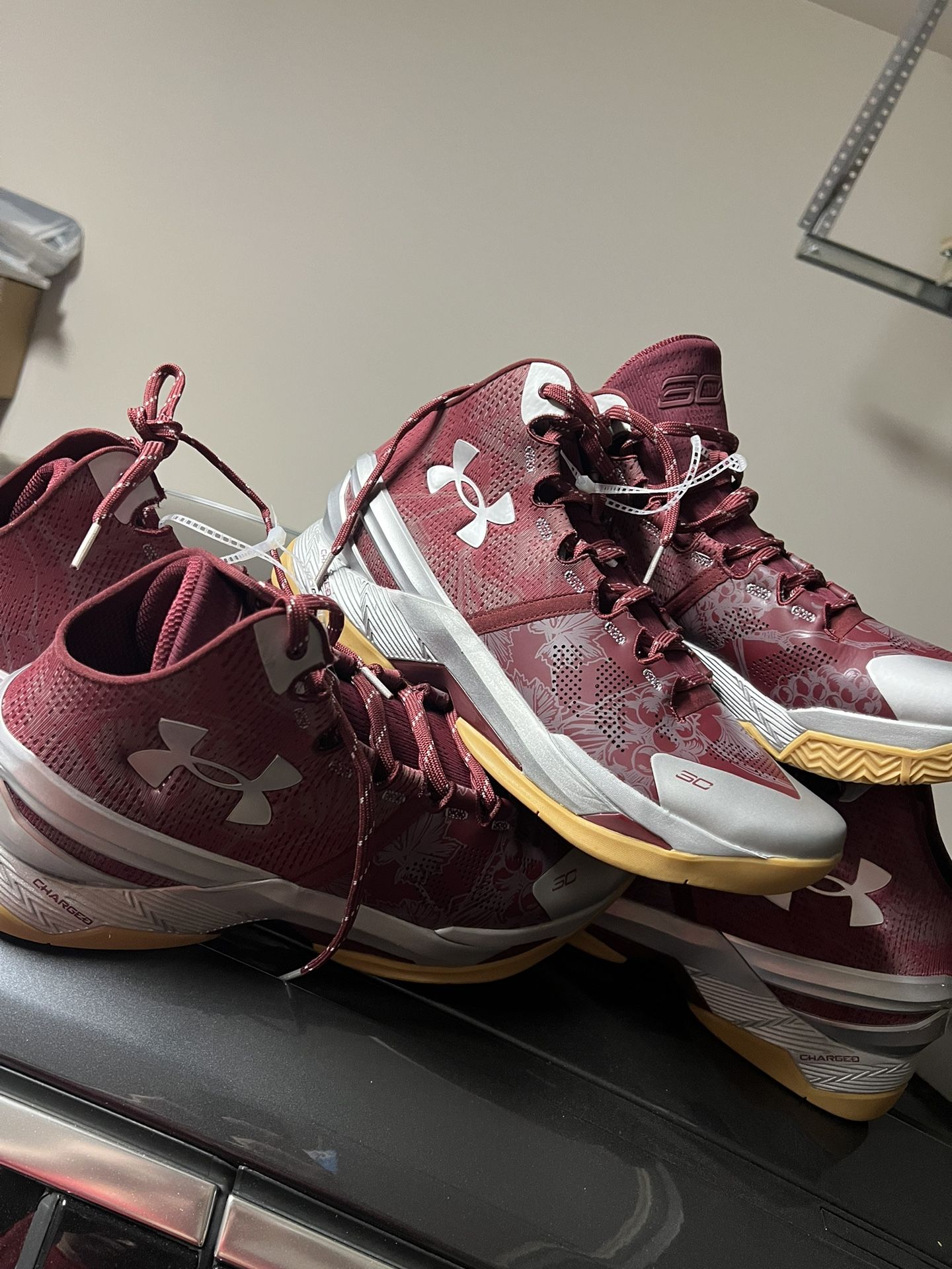 Brand New Under Armour Curry 2 Retro Basketball Shoes Red Silver (contact info removed) 601 Men’s Sz 10.5, 11.5, 13