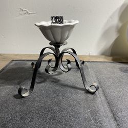 White Glass And Black Metal Candle Holder 