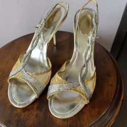 Rene Caovilla gold brocade evening heels. 