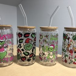 Grinch Christmas Glass Cup 16 Oz