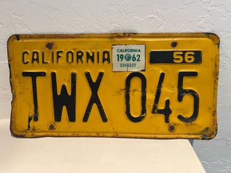 Vintage California License Plate 1956 W/1962 tag