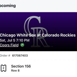 Rockies Vs White Sox Tickets - Section 156 Row 8 - Fireworks Field Seats 