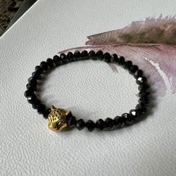 Black Cristals Bracelet Whit A Pantera Charm