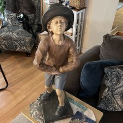 Vintage Resin Floor Boy Statue For The Garden Or Inside Adorable  29 Inches TALL
