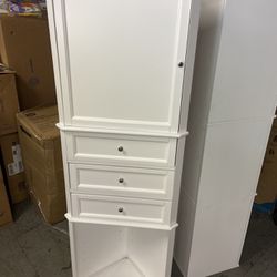 White Linen Storage Cabinet With Shelves 66” Tall