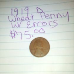 1919 Wheat Penny  D Mint W Errors 75.00