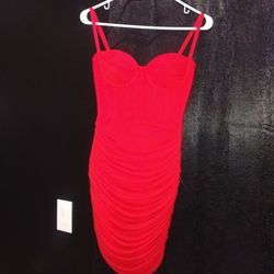 Athina Red Ruched Bodycon Mini Dress Size S
