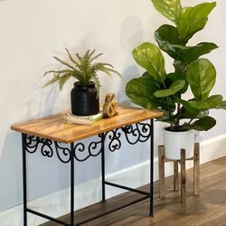 Indoor or Outdoor Wrought Iron Rectangular Accent Table with Wood Top!  End Table Side Table Sofa Table Plant Stand Nightstand  