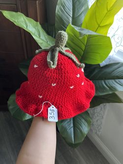 Crochet strawberry bucket hat