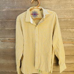 Robert Graham yellow plaid longsleeve shirt. Good condition but missing all the buttons. F