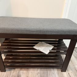 Padded Shoe Bench/ Rack, with Storage Shelves