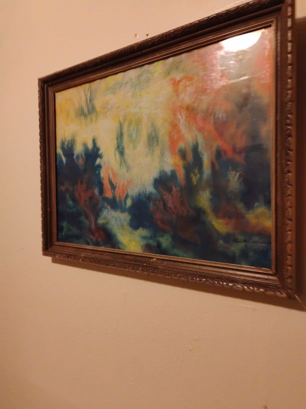 Dazzling Medium Colorful Portrait In Classic Solid Wood Frane