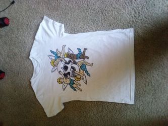 White Graphic T-Shirt Skull and Angels