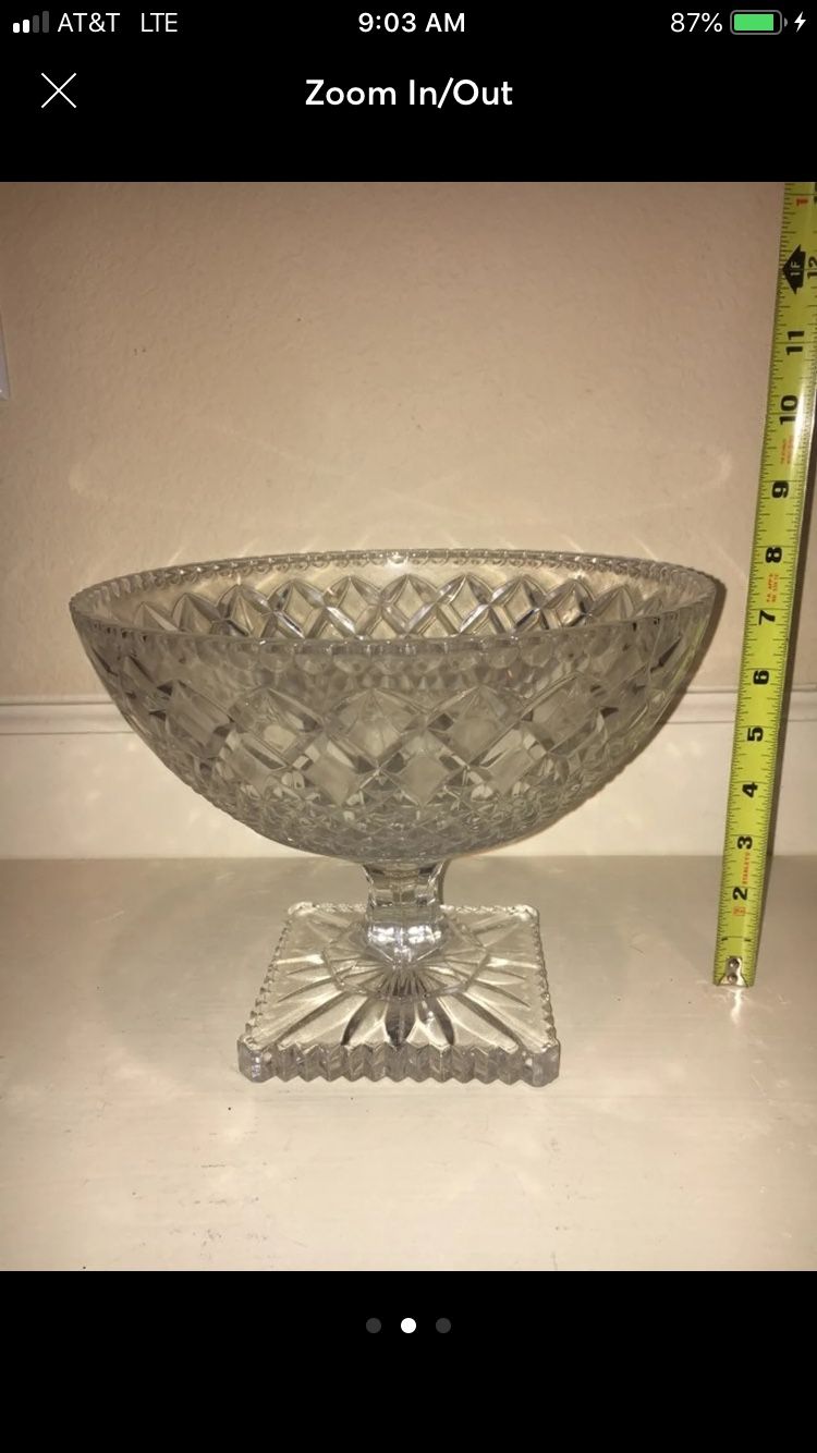Vintage glass heavy ornate glass bowl Antiques