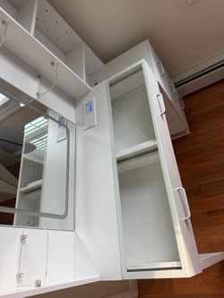 White Bedroom Vanity with Mirror and Storage