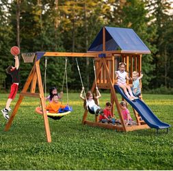 Backyard Sportspower 8-in-1 Lakeview Swing Set. Brand new in box.