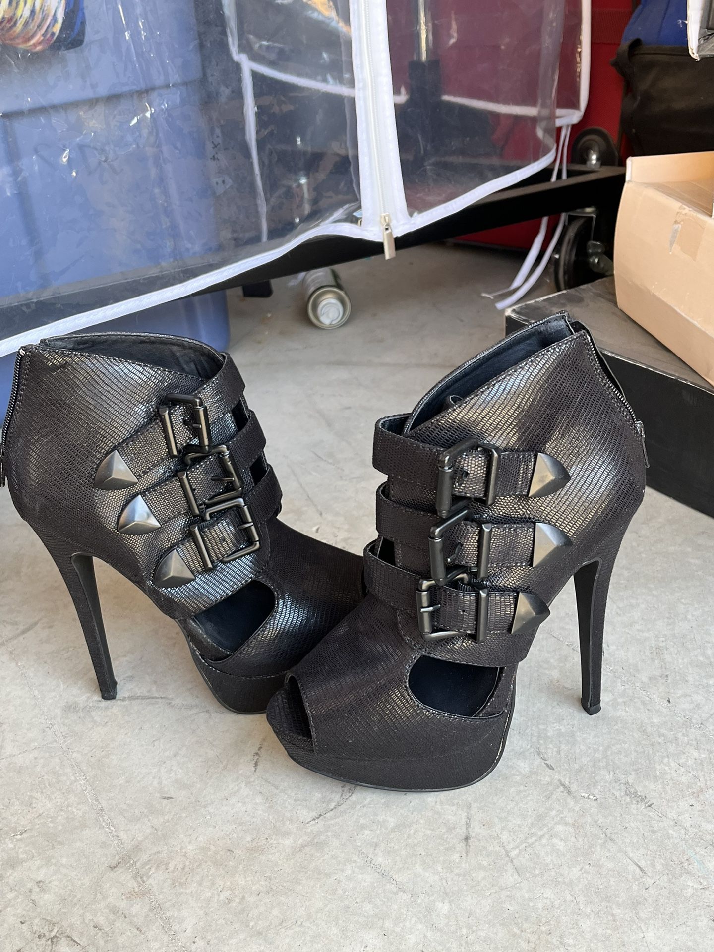 Black Peep-Toe Stiletto Heels