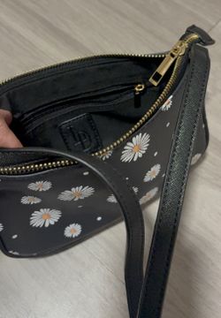 Black Daisy Floral Mini Shoulder Bag / Y2K Baguette Purse