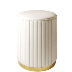 1153 Round Ottoman with Storage, Round Mondern Stool for Vanity, Cube Footrest Coffee Table for Living Room and Bedroom, Upholstered Vanity Stool (Col