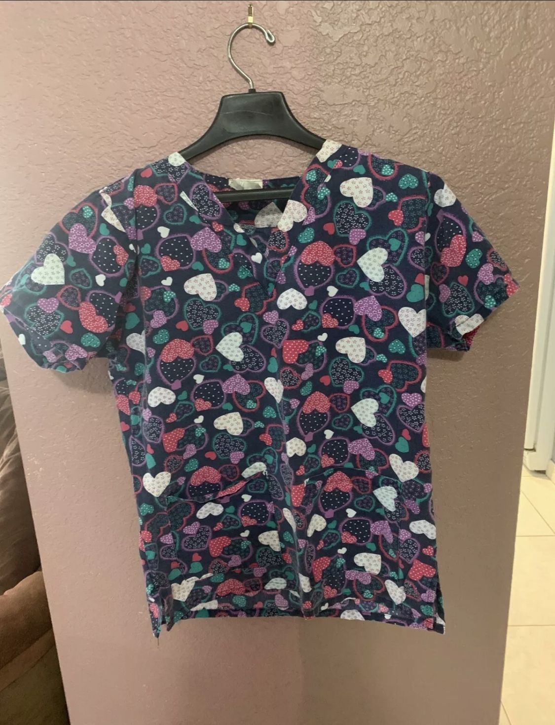 Women's Oltex Size S Heart Scrub Top With Pockets