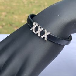 Women's X Bracelet, Black Band with Cubic Zirconia Accents
