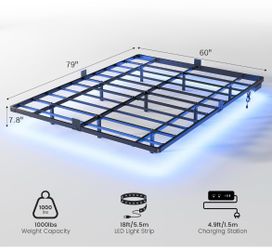 Queen Size Floating Bed Frame with LED Lights & Charging Station