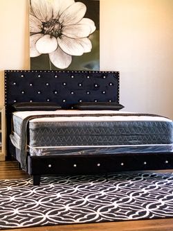 Black Tufted Upholstered Bed Frame with Mattress full size including mattress