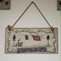 WOODEN ROPE LAUNDRY ROOM PLAQUE WALL SIGN PICTURE ART DECOR