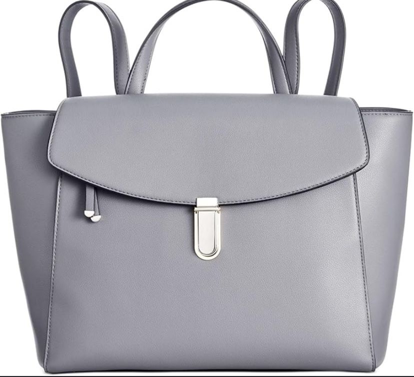 Alfani Large Backpack convertible Shoulder-Bag Gray vegan leather Push-Lock 