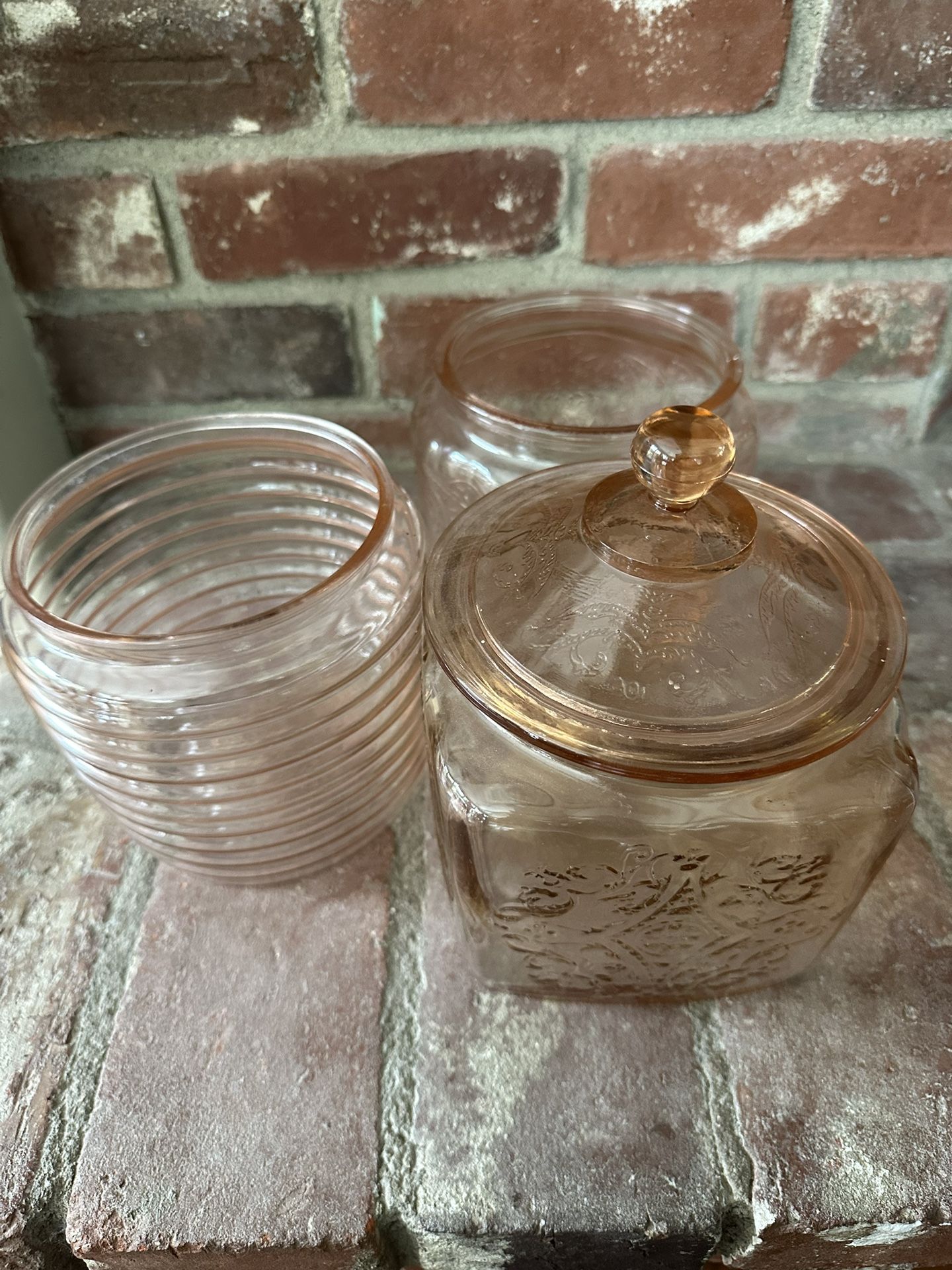 Vintage Pink Depression Glass Jar Container
