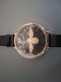 Olivia Burton London Watch Black Leather Band Queen Bee