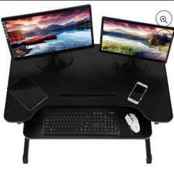 FDW Adjustable Height 32 Inches Steel Standing Desk Coverter Stand Up Desk Home Office Computer Desk Workstation,Black