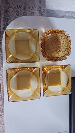 Vintage Amber Ashtrays Bubble Art Lot Of 4