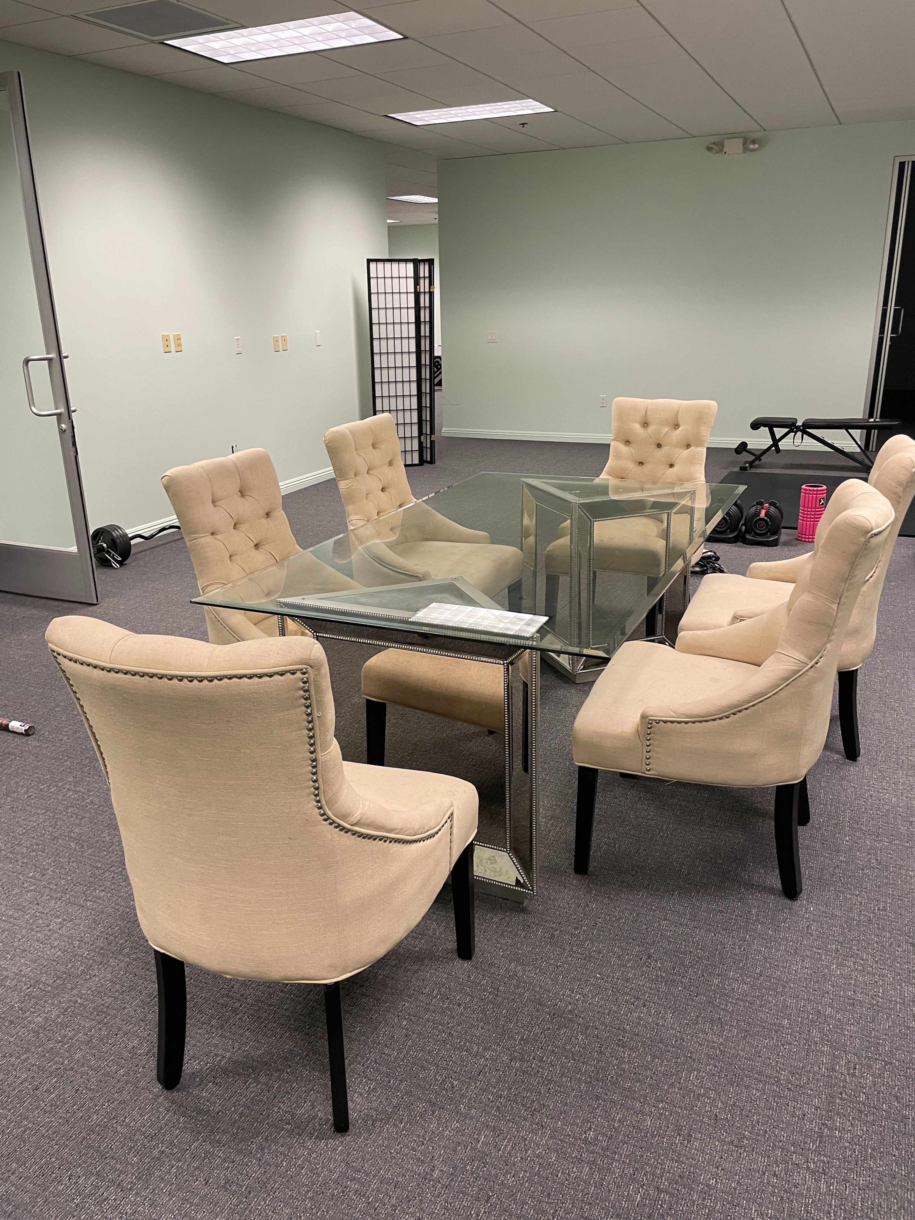 Glass Dining Room Table with 6 Chairs