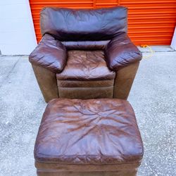🚨 Leather Chair With Ottoman 🚨 (FREE DELIVERY)