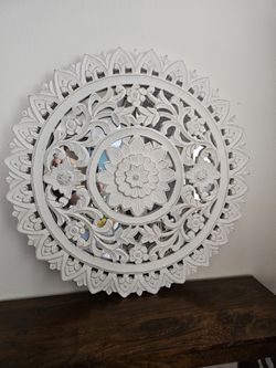White Mirrored Wood Mandala 35 Inches