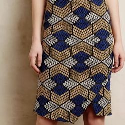 Anthropologie Maeve Kanara Pencil Skirt Geometric Textured Print Size 6