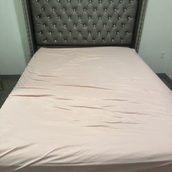 Upholstered Queen Bed Frame + Box Springs