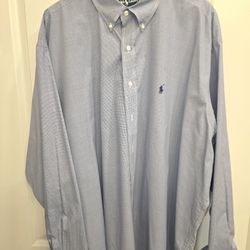 Ralph Lauren Blake Men Button Down Shirt Gingham Check Navy White Cotton 2XL EUC